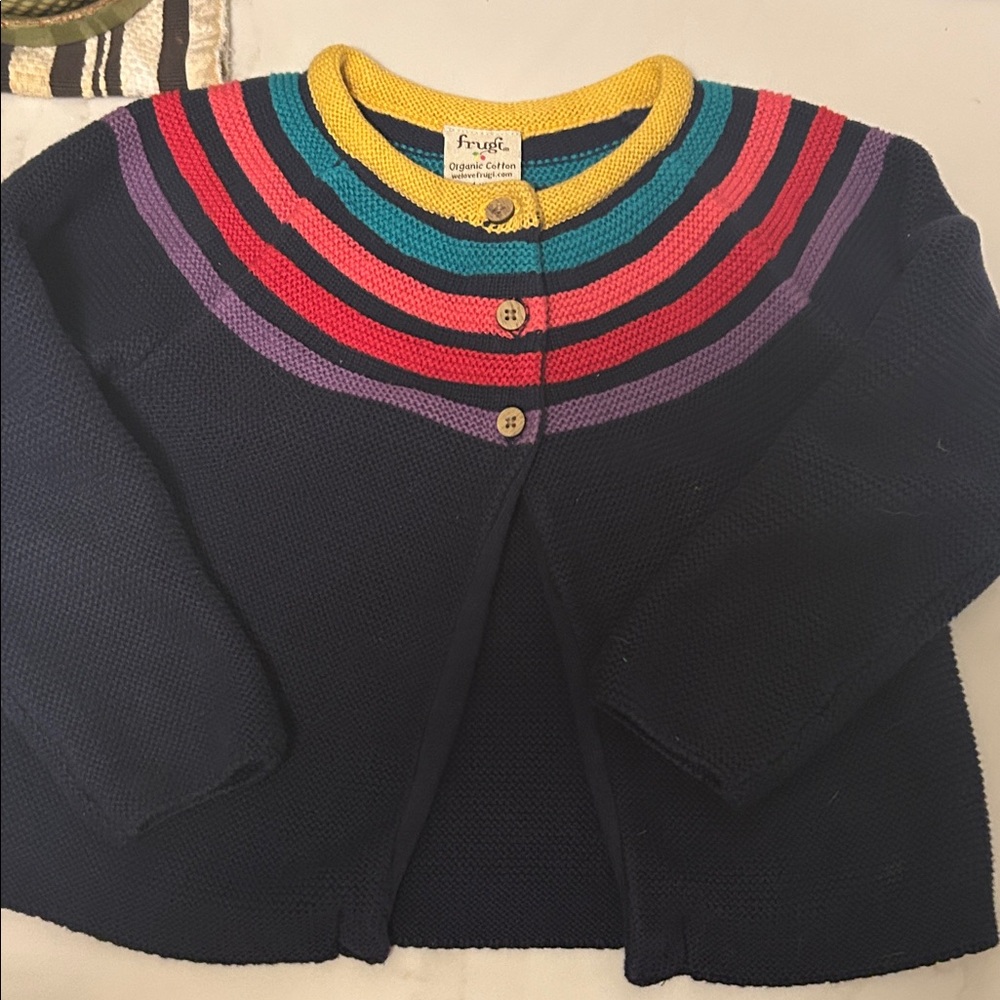 Frugi Organic Cotton Kids Rainbow Stripe Sweater - Navy